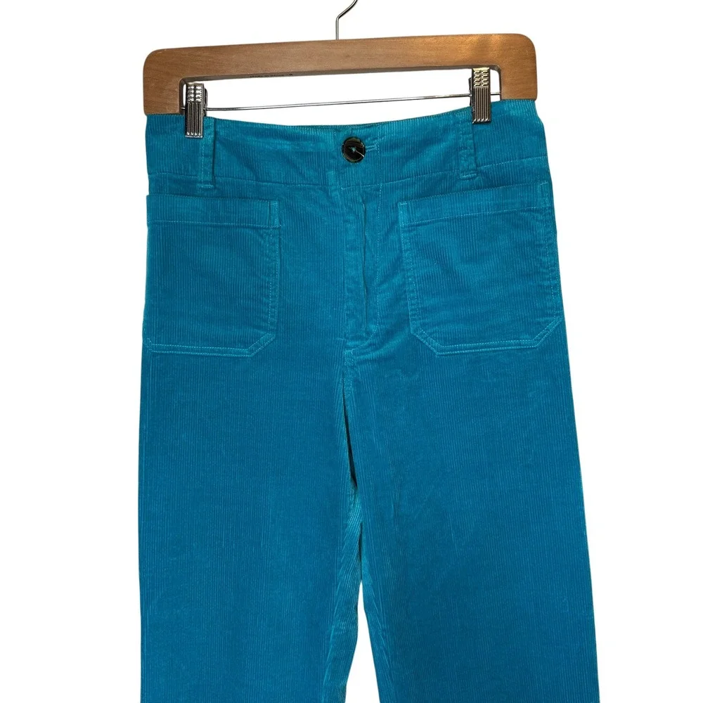Anthropologie Maeve The Colette Corduroy Wide Leg Crop Pants Turquoise Retro 26 - Picture 3 of 6